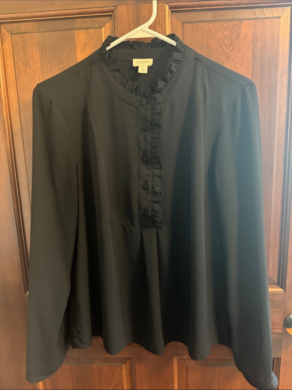 J. Crew Black Ruffle-Trim Button Front Blouse